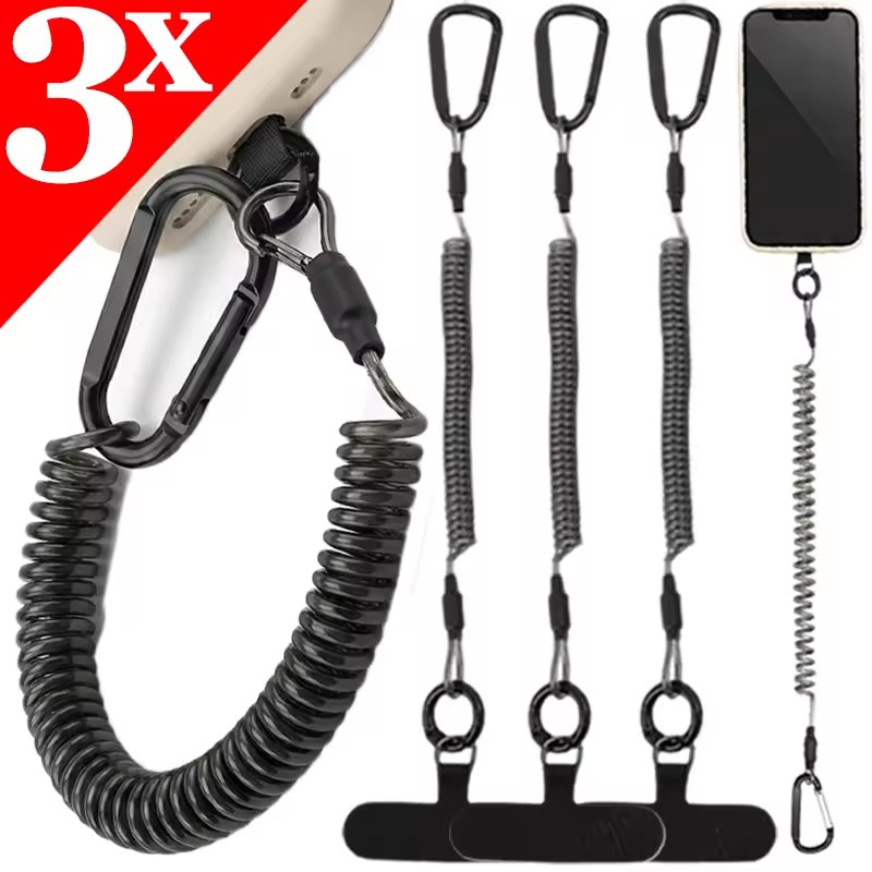 Carabiner Keychain - 紛失防止フレキシブル電話ロープ、スプリング式格納式安全ラインリストバンド、キーチェーンリングカラビナ付き盗難防止コード
