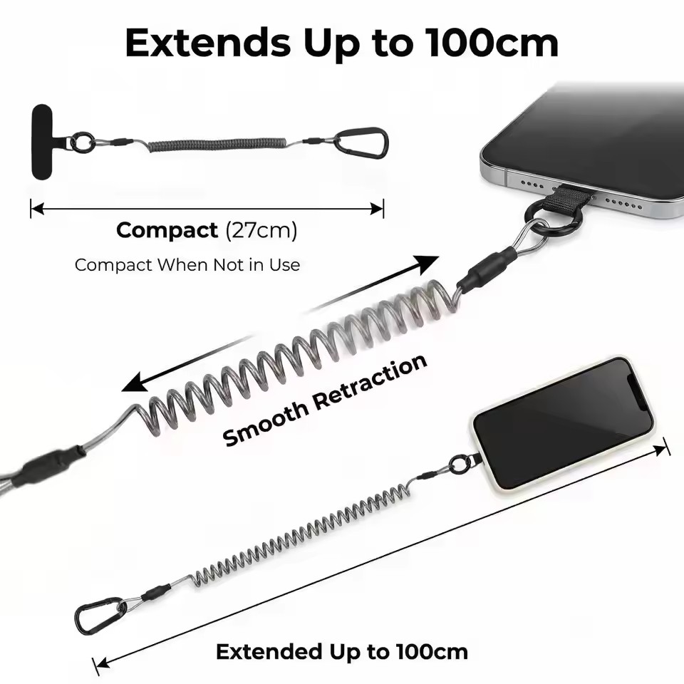 紛失防止フレキシブル携帯電話ロープ、パッチスプリングコード付 - Carabiner Keychain のレビューと価格